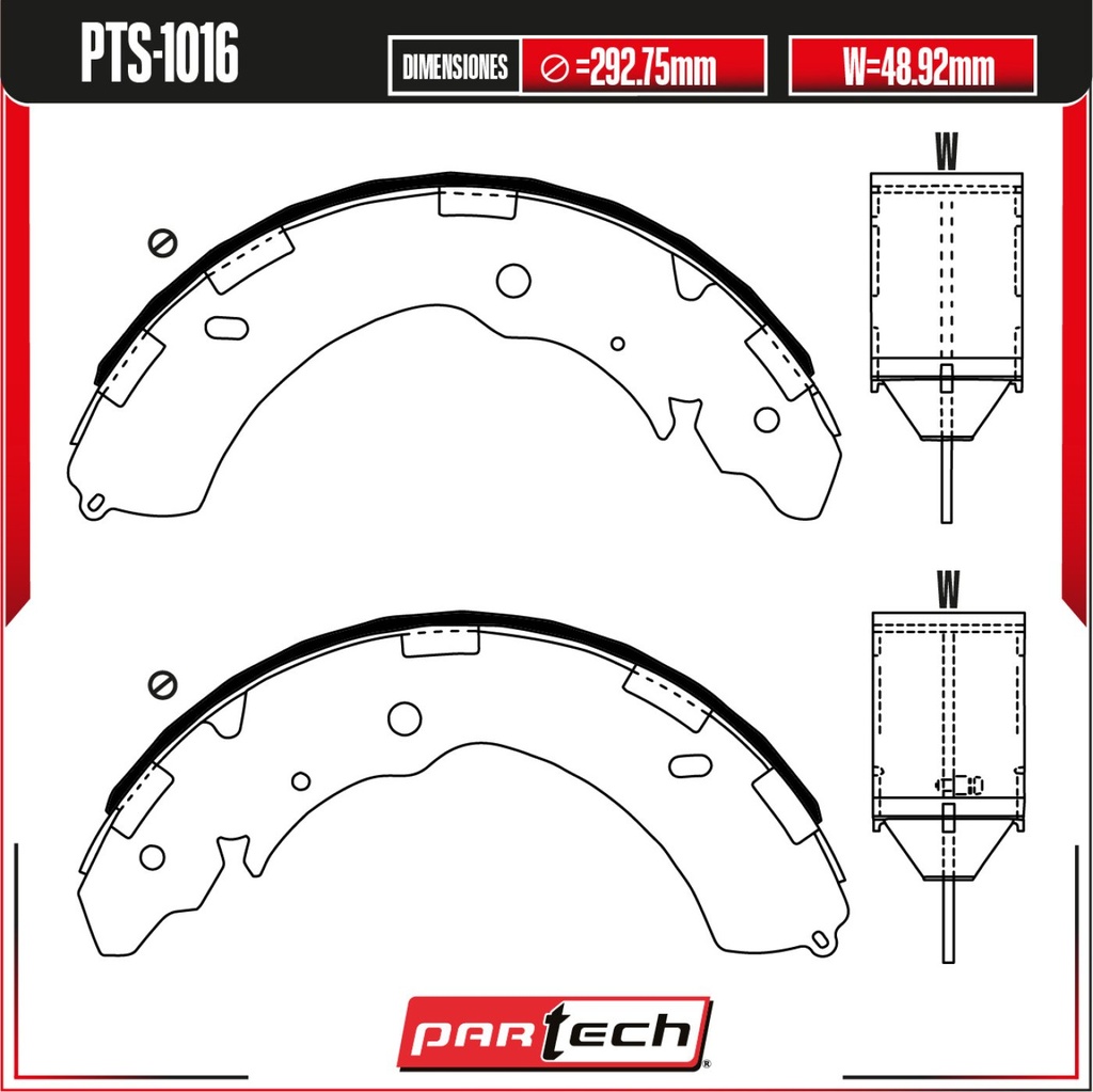 PA-PTS-1016 — Juego de Balatas de Tambor PARTECH