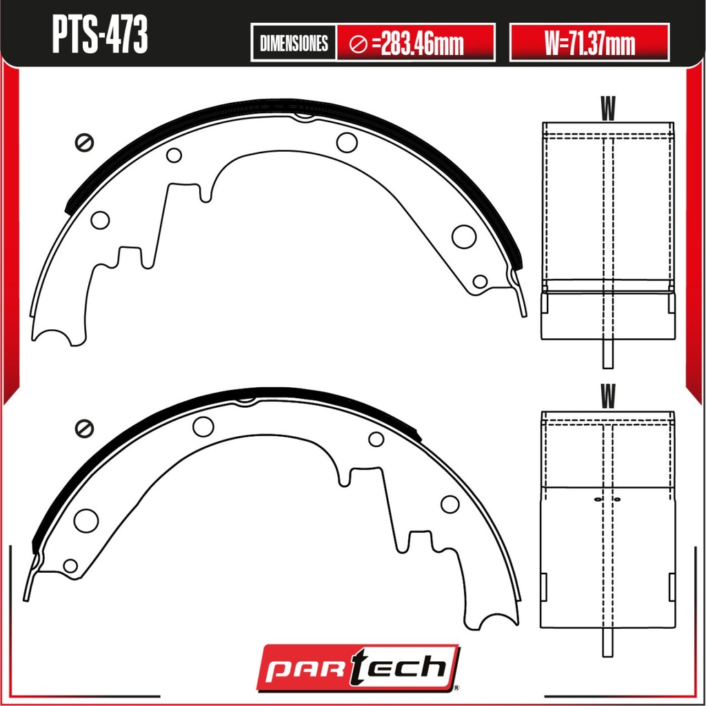 PA-PTS-473 — Juego de Balatas de Tambor PARTECH