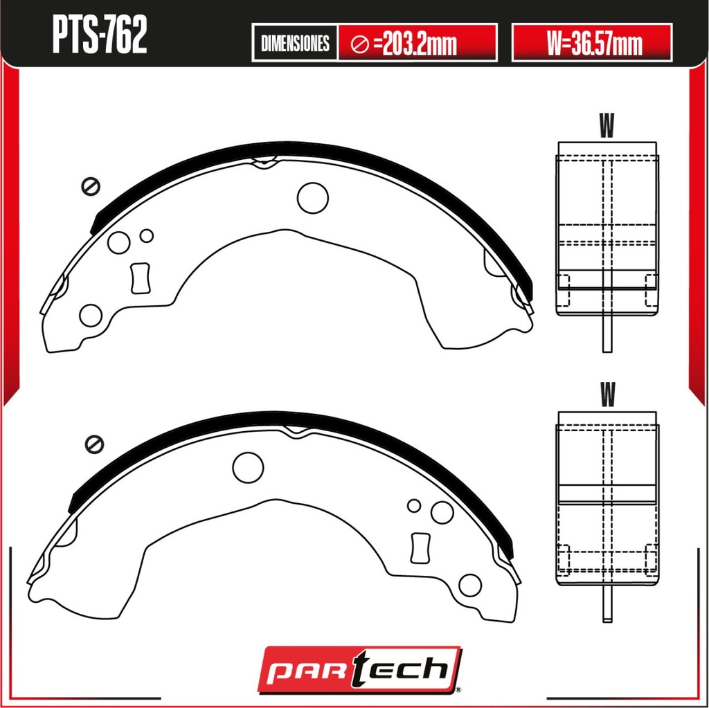 PA-PTS-762 — Juego de Balatas de Tambor PARTECH