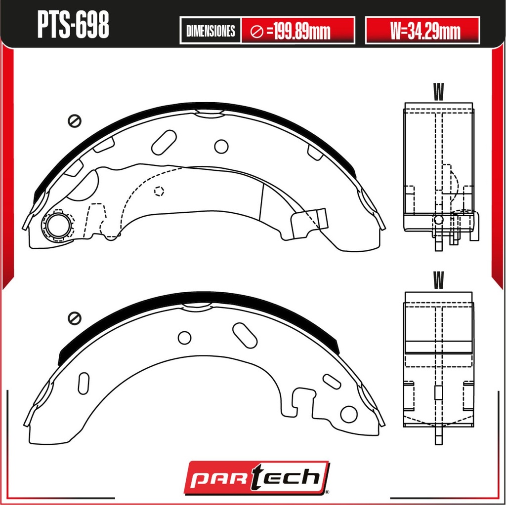 PA-PTS-698 — Juego de Balatas de Tambor PARTECH