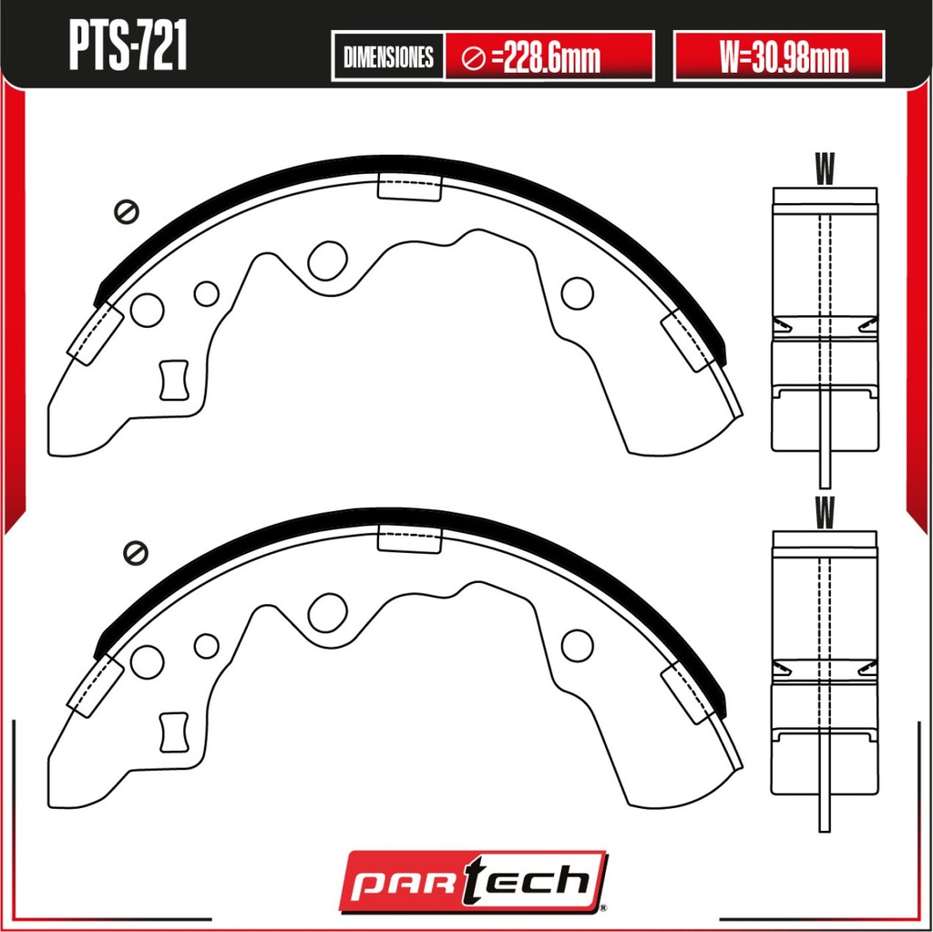 PA-PTS-721 — Juego de Balatas de Tambor PARTECH