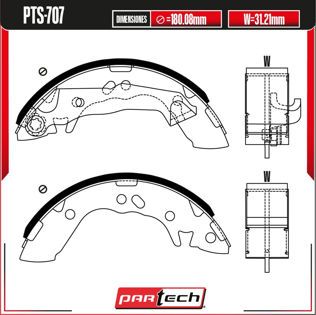 PA-PTS-707 — Juego de Balatas de Tambor PARTECH