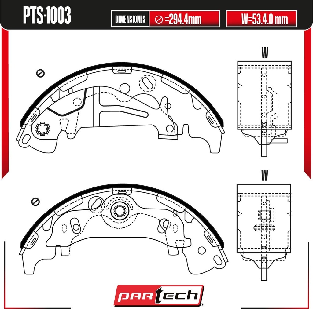 PA-PTS-1003 — BALATAS DE TAMBOR TRAS. DODGE H100 L4 2.5 GAS 2009-2010