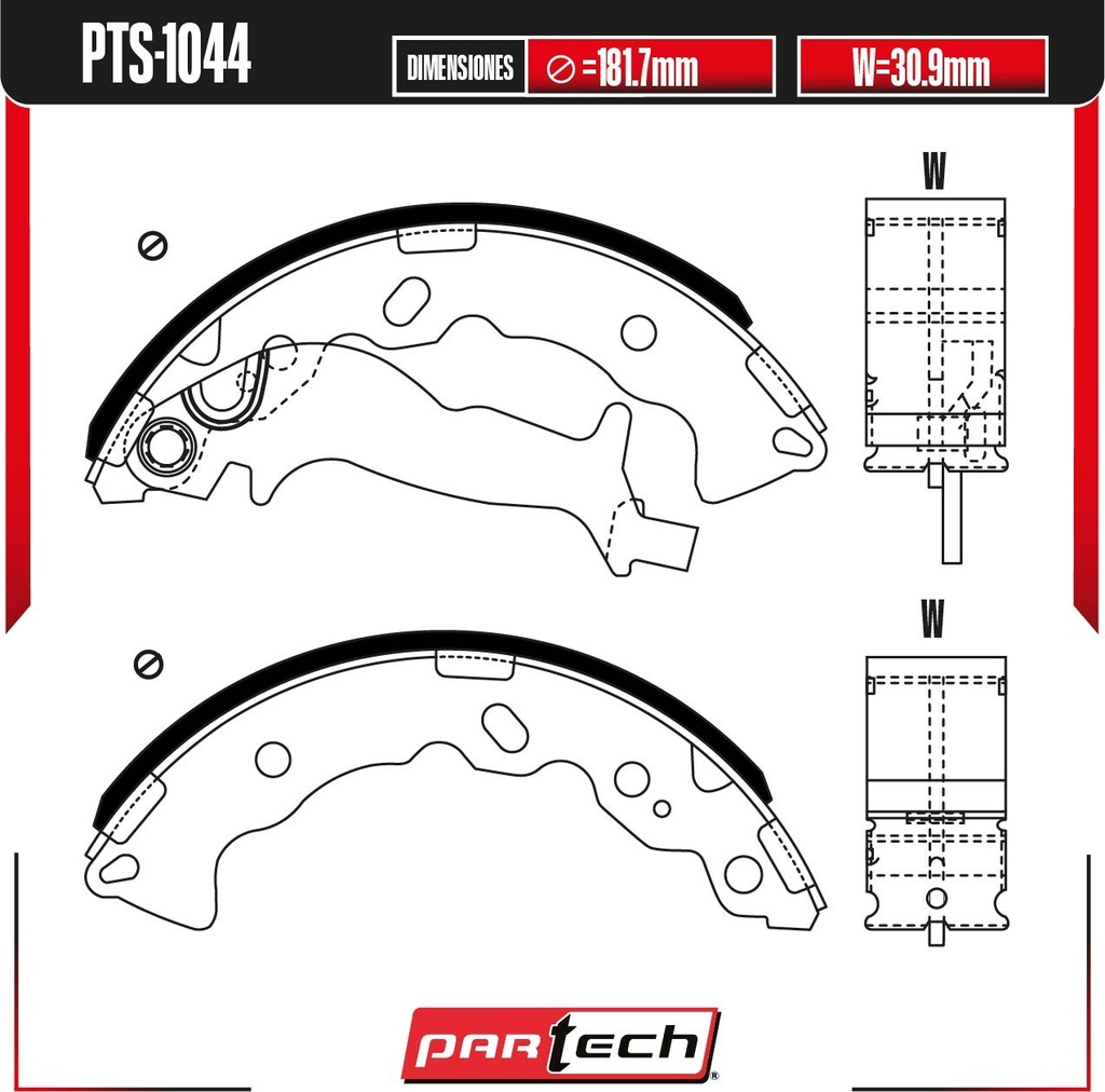 PA-PTS-1044 — BALATAS DE TAMBOR TRAS. DODGE I10 L4 1.1 GAS 2012-2014