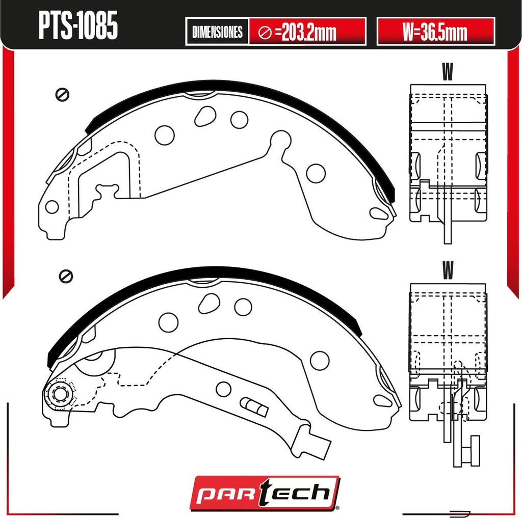 PA-PTS-1085 — BALATAS DE TAMBOR TRAS. RENAULT LOGAN L4 1.6 GAS 2015-2019