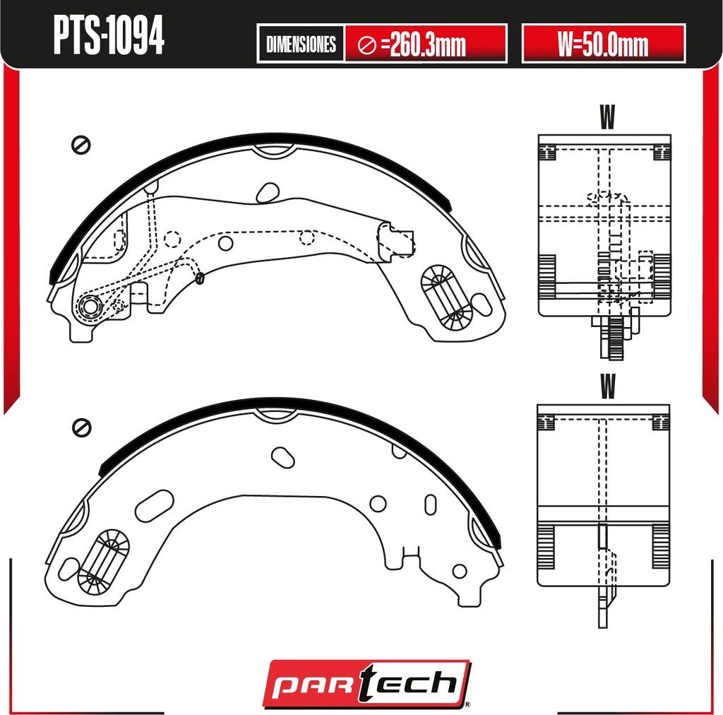 PA-PTS-1094 — BALATAS DE TAMBOR TRAS. NISSAN NP300 L4 2.5 GAS 2009-2016