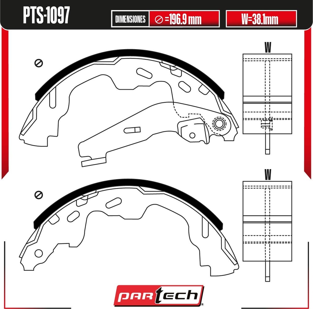 PA-PTS-1097 — BALATAS DE TAMBOR TRAS. VOLKSWAGEN GOL L4 1.6 GAS 2017-2020