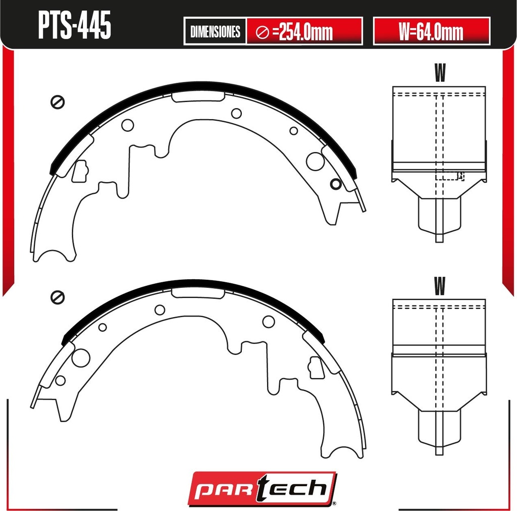 PA-PTS-445 — BALATAS DE TAMBOR TRAS. DODGE DAKOTA L4 2.5 GAS 1989-1999