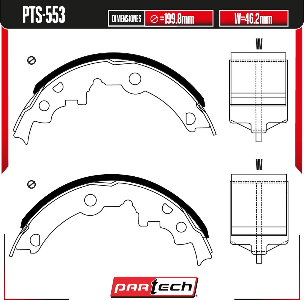 PA-PTS-553 — BALATAS DE TAMBOR TRAS. CHEVROLET CAVALIER L4 2.2 GAS 1990-2002