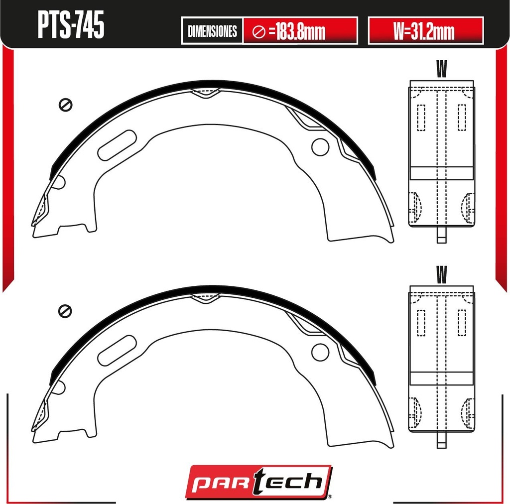 PA-PTS-745 — BALATAS DE TAMBOR TRAS. FORD RANGER L4 2.3 GAS 1998-2002