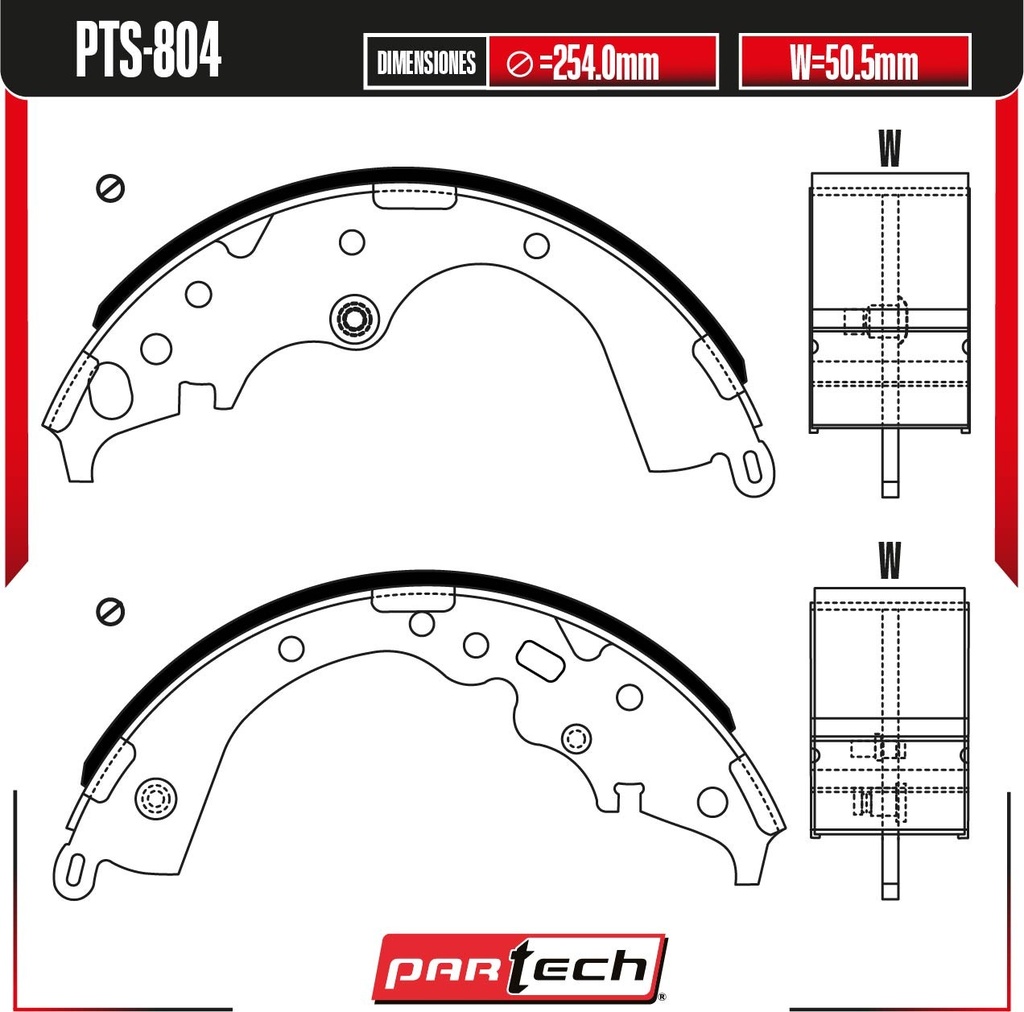 PA-PTS-804 — BALATAS DE TAMBOR TRAS. TOYOTA SIENNA V6 3.3 GAS 2004-2006