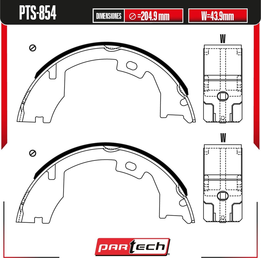 PA-PTS-854 — BALATAS DE TAMBOR TRAS. RAM 1500 V8 5.7 GAS 2012-2014