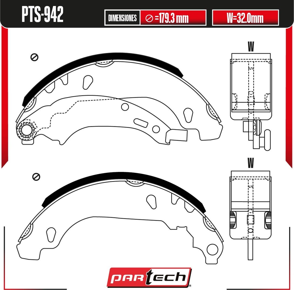 PA-PTS-942 — BALATAS DE TAMBOR TRAS. PEUGEOT 206 L4 1.6 GAS 2005-2005