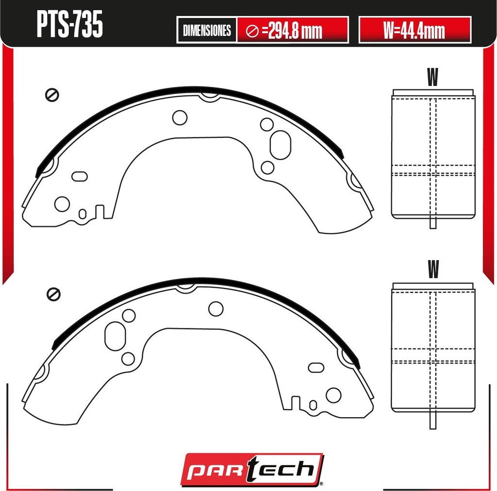 PA-PTS-735 — BALATAS DE TAMBOR TRAS. HONDA PASSPORT V6 3.2 GAS 2000-2002