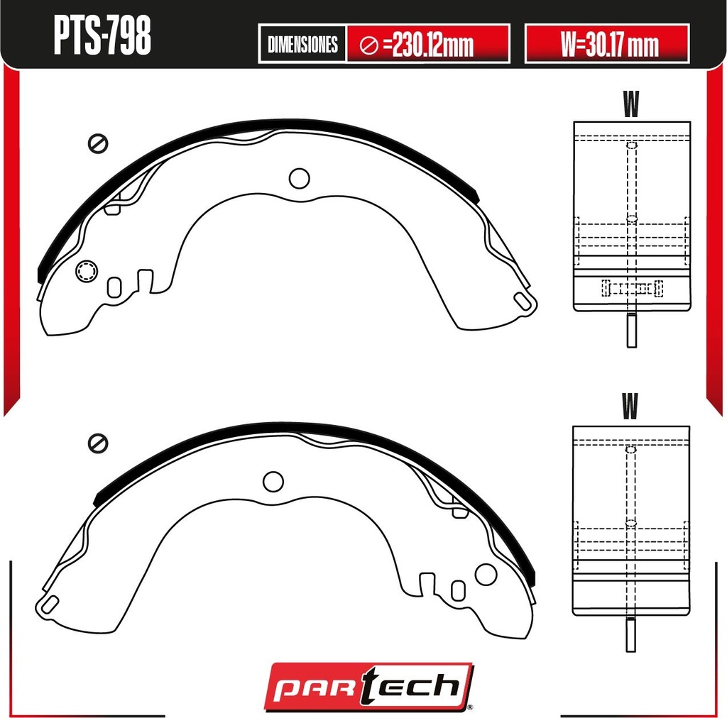 PA-PTS-798 — BALATAS DE TAMBOR TRAS. MITSUBISHI OUTLANDER L4 2.4 GAS 2003-2004