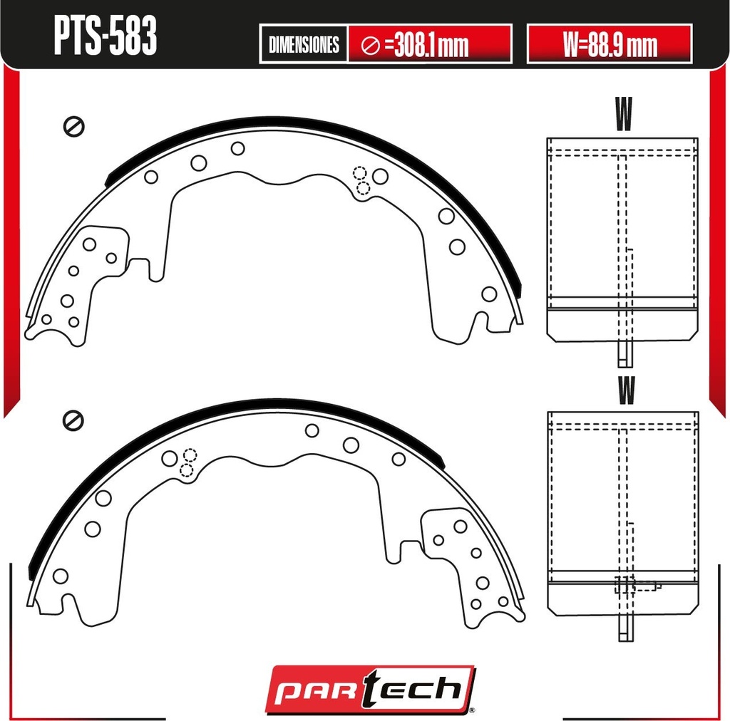 BALATAS DE TAMBOR TRAS. DODGE RAM 2500 V8 5.2 GAS 1999-2001