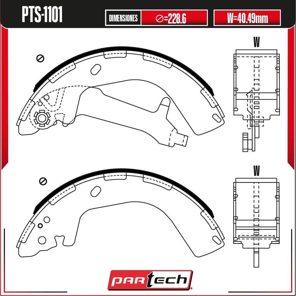 PA-PTS-1101 — BALATAS DE TAMBOR TRAS. SUZUKI CIAZ L4 1.4L GAS 2016-2020