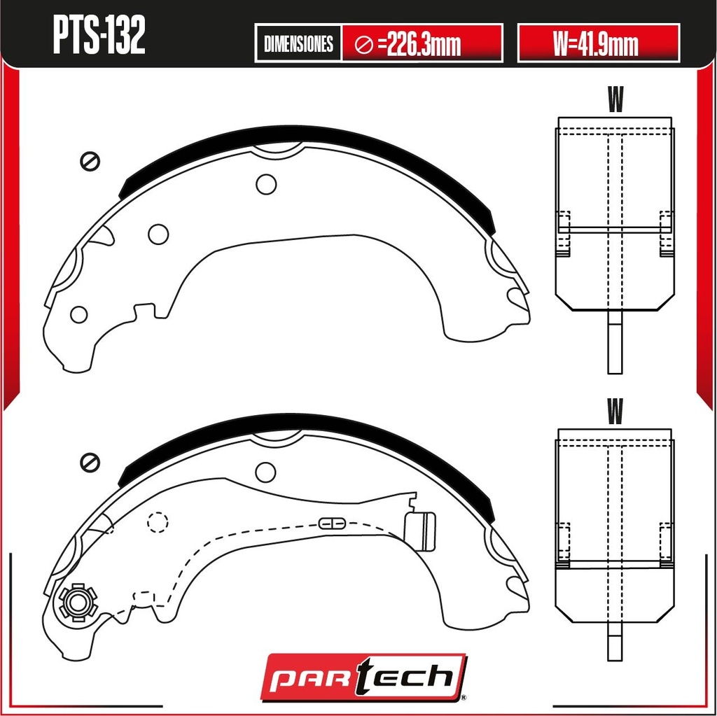 PA-PTS-132 — BALATAS DE TAMBOR TRAS. RAM 700 L4 1.3L GAS 2021-2024