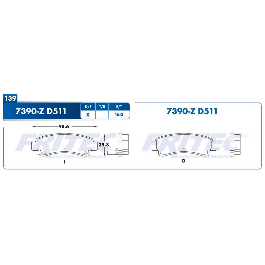 Pastilla para freno de disco Fritec. Formula Semimetallic Azul. Trasera Fritec M-7390-Z