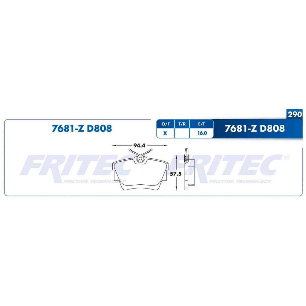 Pastilla para freno de disco Fritec. Formula Semimetallic Azul. Trasera Fritec M-7681-Z