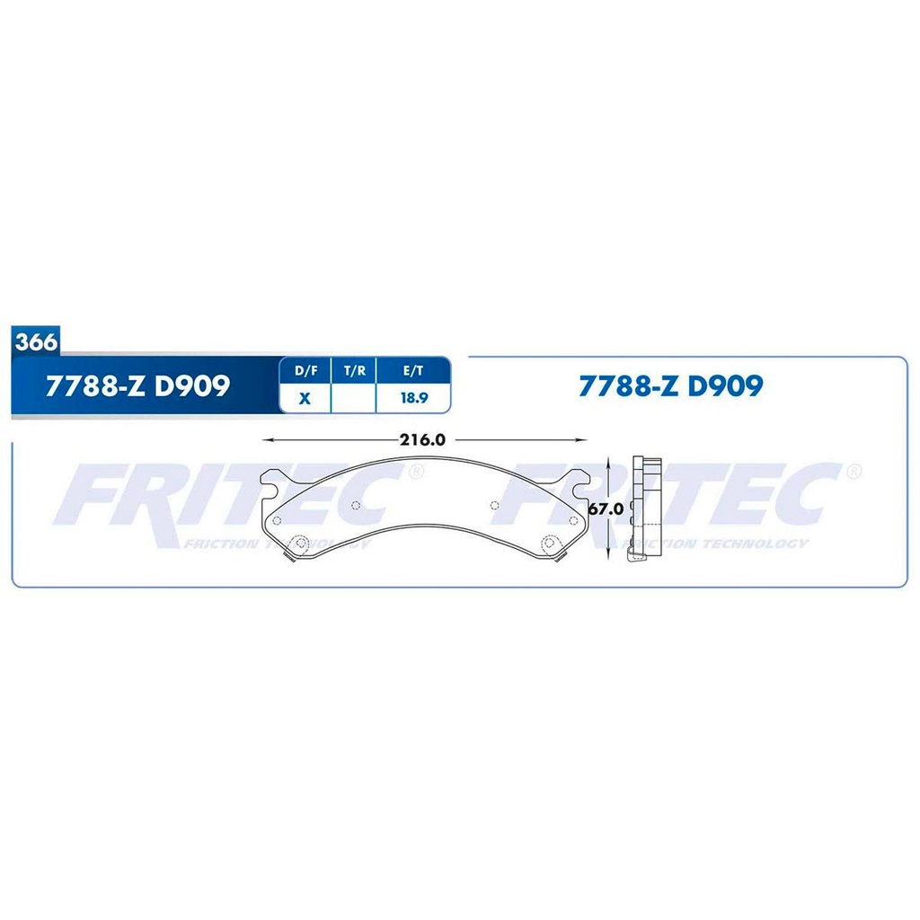 Pastilla para freno de disco Fritec. Formula Semimetallic Azul. Trasera Fritec M-7788-Z