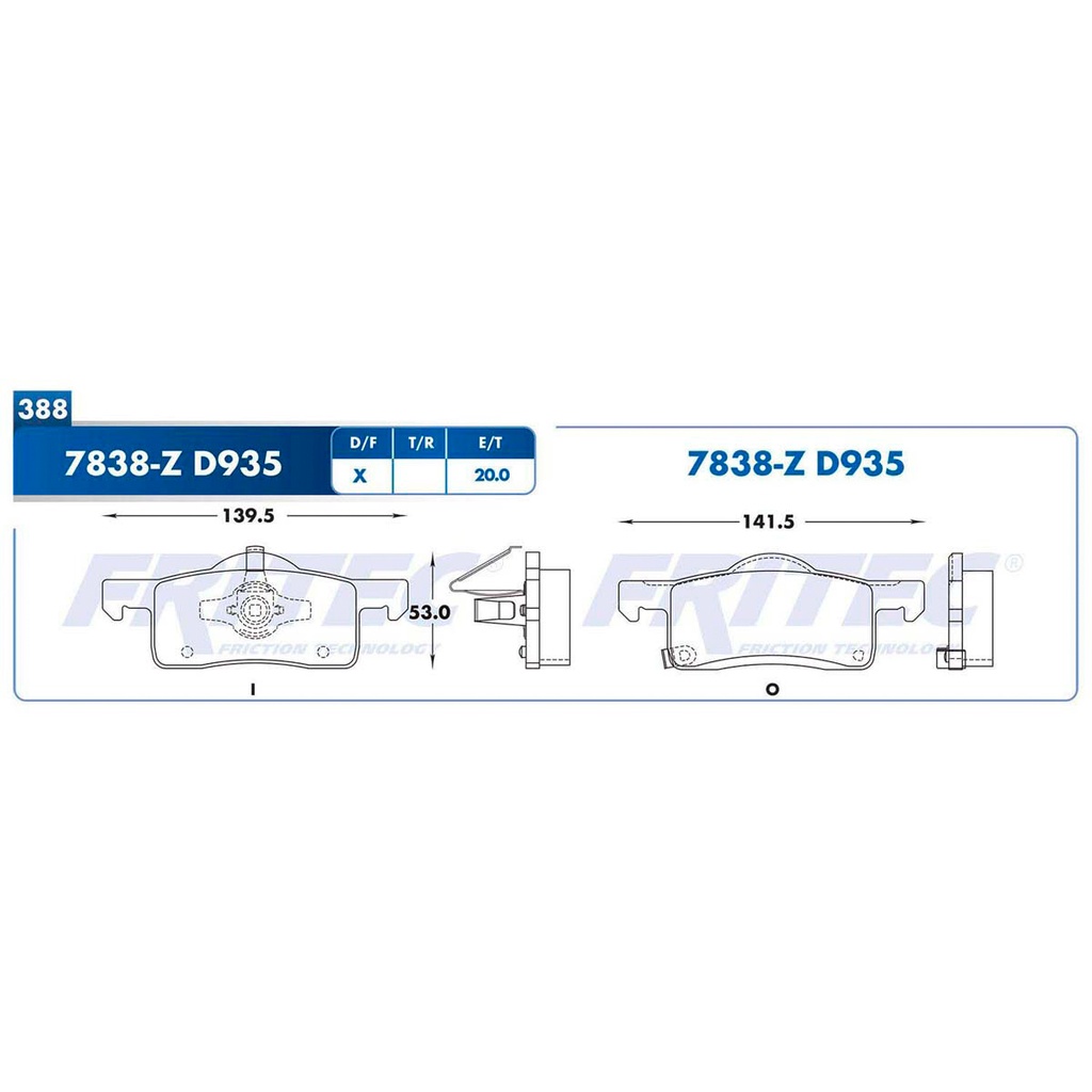 Pastilla para freno de disco Fritec. Formula Semimetallic Azul. Trasera Fritec M-7838-Z