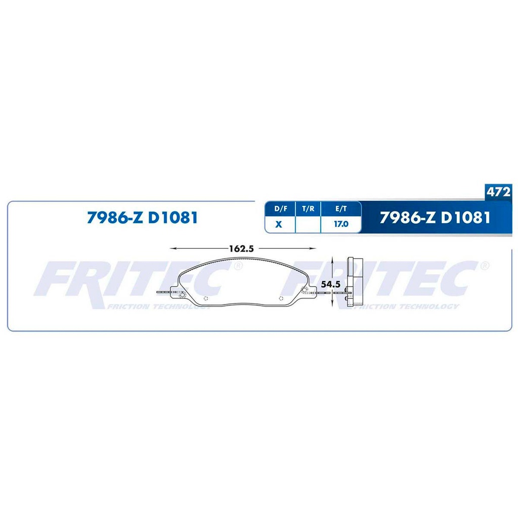 Pastilla para freno de disco Fritec. Formula Semimetallic Azul. Delantera Fritec M-7986-Z