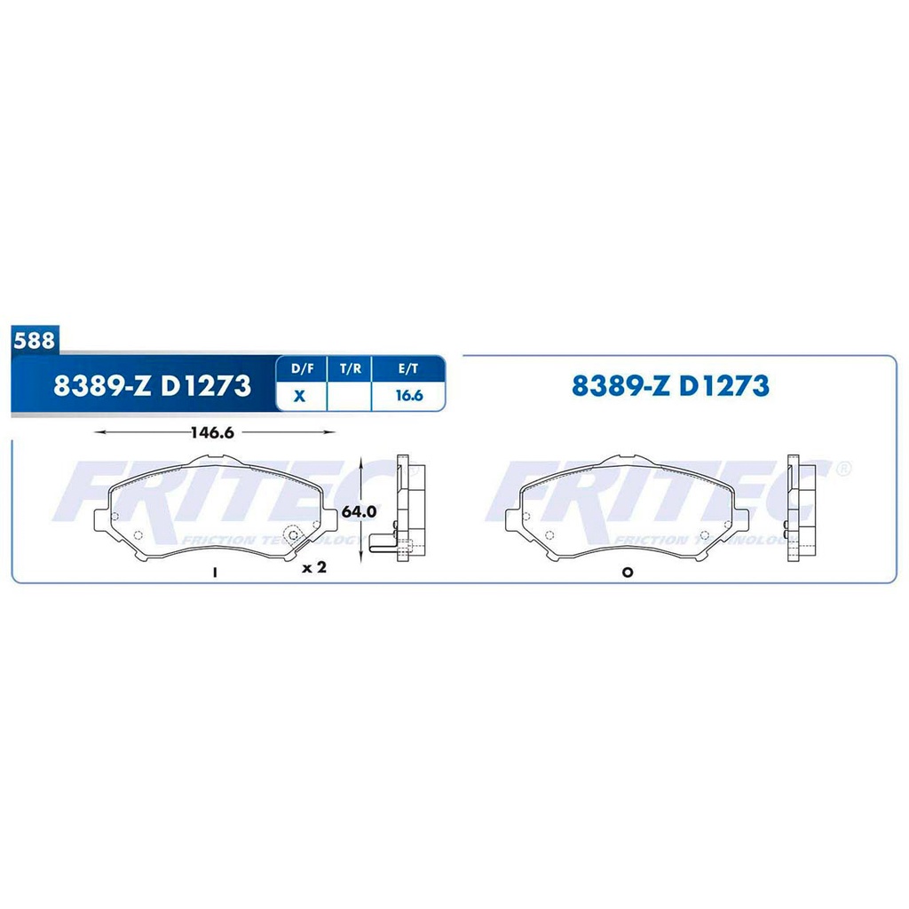 Pastilla para freno de disco Fritec. Formula Semimetallic Azul. Delantera Fritec M-8389-Z