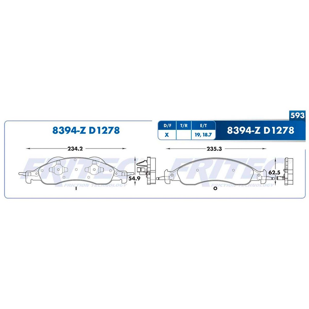 Pastilla para freno de disco Fritec. Formula Semimetallic Azul. Delantera Fritec M-8394-Z