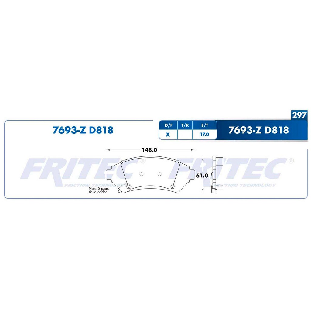 Pastilla para freno de disco Fritec. Formula Ceramic Specific. Delantera Fritec SPC-7693-Z