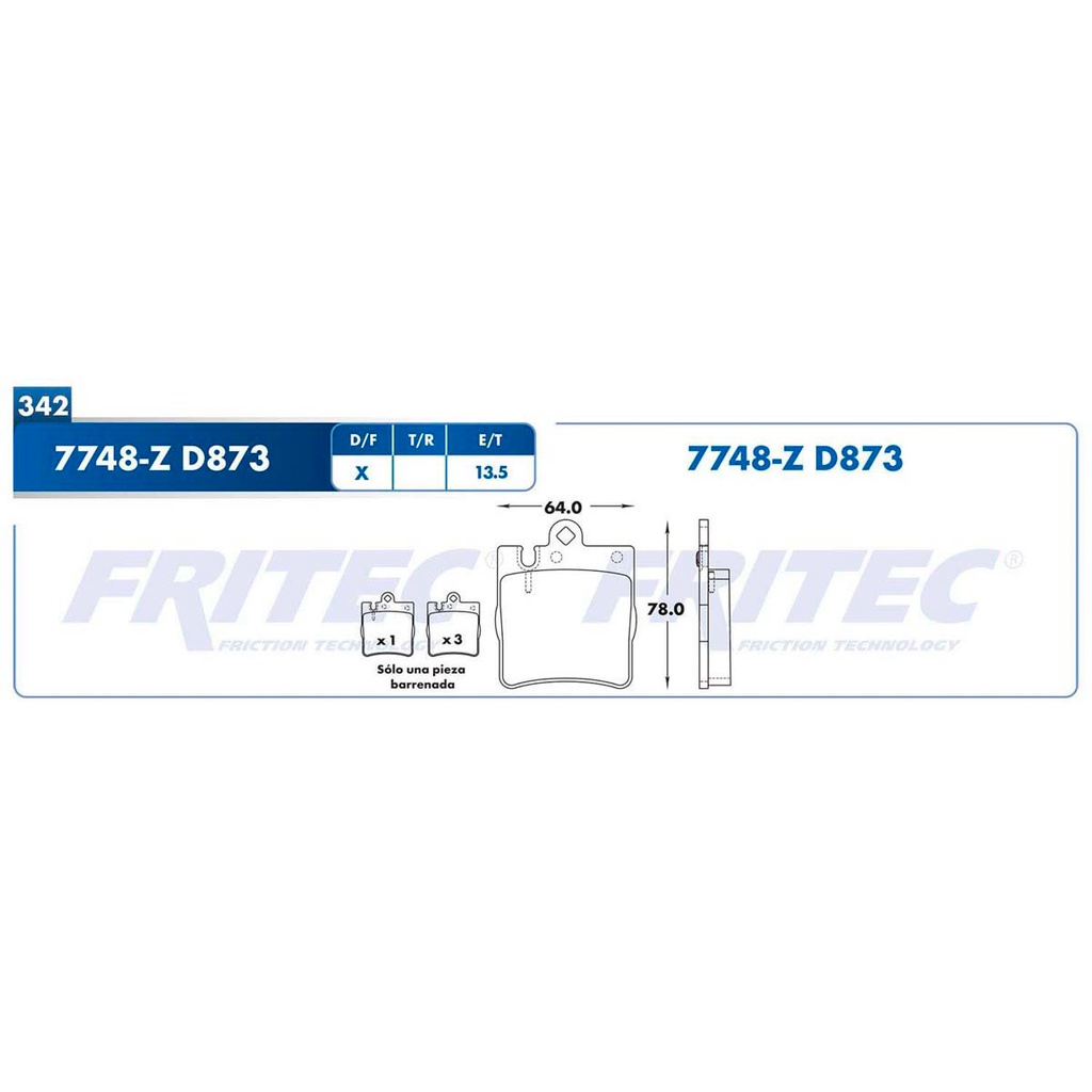 Pastilla para freno de disco Fritec. Formula Ceramic Specific. Trasera Fritec SPC-7748-Z