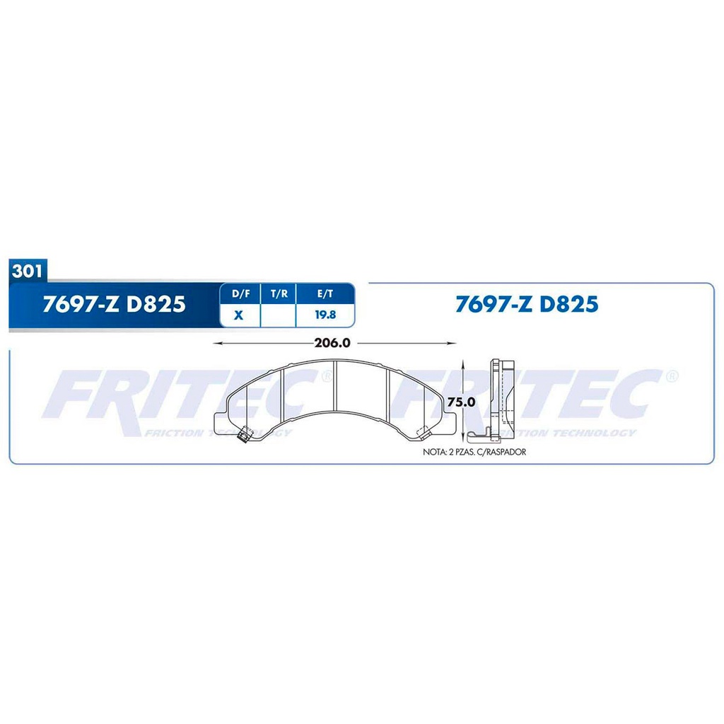 Pastilla para freno de disco Fritec. Formula Ceramic HD. Delantera Fritec SHD7697-Z