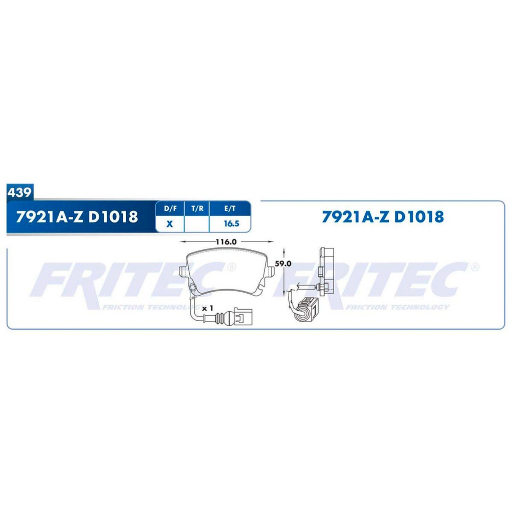Pastilla para freno de disco Fritec. Formula Ceramic HD. Trasera Fritec SHD7921A-Z