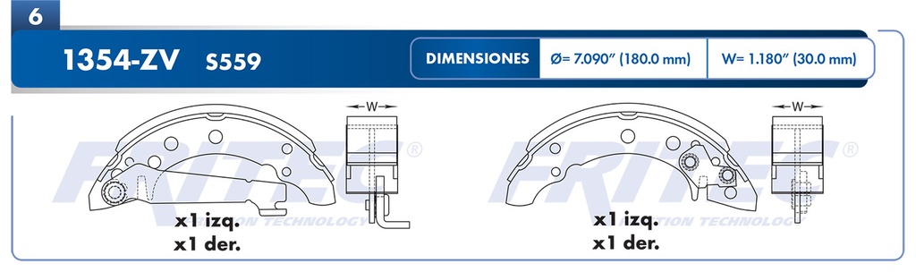 Zapata para freno de Tambor Fritec. Trasera Fritec OW-1354-ZV
