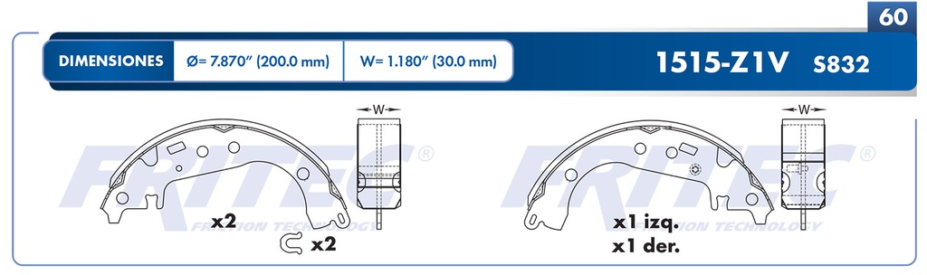 Zapata para freno de Tambor Fritec. Trasera Fritec OW-1515-Z1V