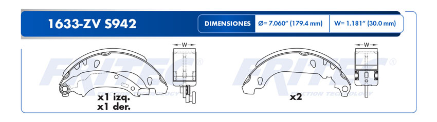 Zapata para freno de Tambor Fritec. Trasera Fritec OW-1633-ZV