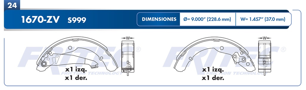 Zapata para freno de Tambor Fritec. Trasera Fritec OW-1670-ZV