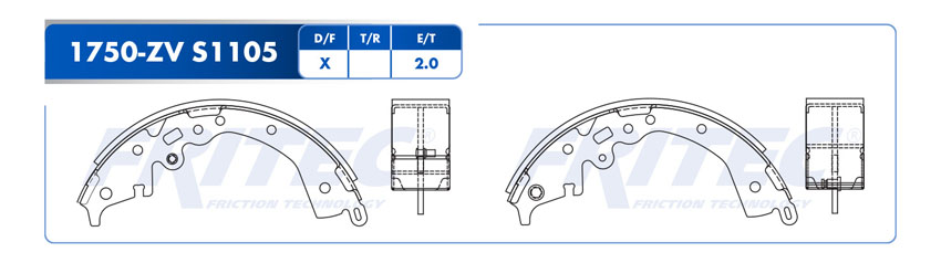 Zapata para freno de Tambor Fritec. Trasera Fritec OW-1750-ZV