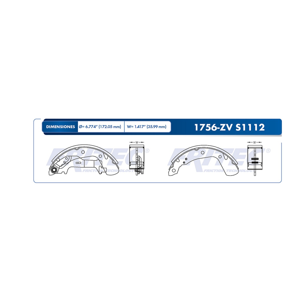 Zapata para freno de Tambor Fritec. Trasera Fritec OW-1756-ZV
