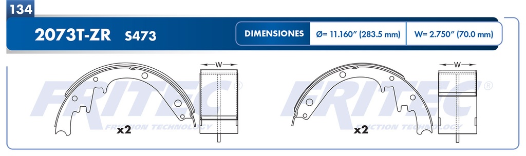 Zapata para freno de Tambor Fritec. Trasera Fritec OW-2073T-ZR