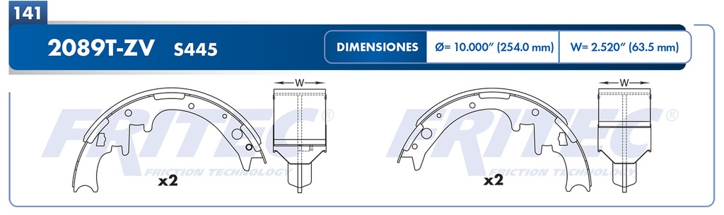 Zapata para freno de Tambor Fritec. Trasera Fritec OW-2089T-ZV
