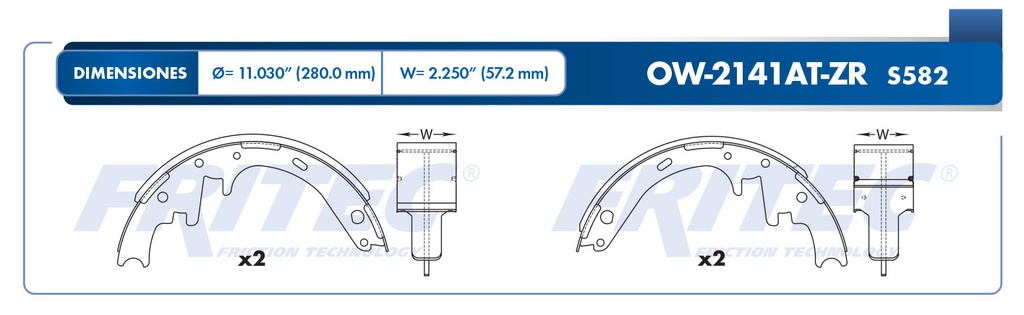 Zapata para freno de Tambor Fritec. Trasera Fritec OW-2141AT-ZR
