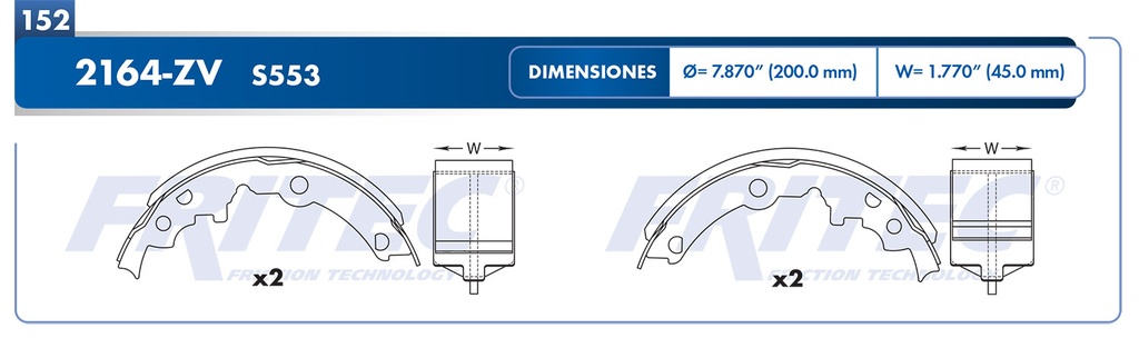 Zapata para freno de Tambor Fritec. Trasera Fritec OW-2164-ZV