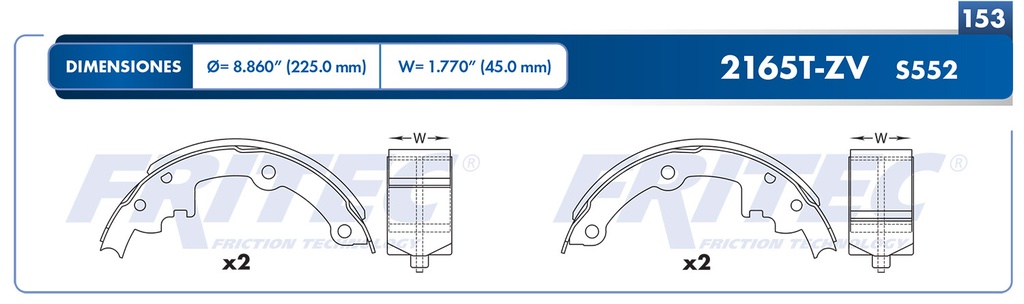 Zapata para freno de Tambor Fritec. Trasera Fritec OW-2165T-ZV