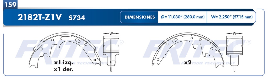 Zapata para freno de Tambor Fritec. Trasera Fritec OW-2182T-Z1V