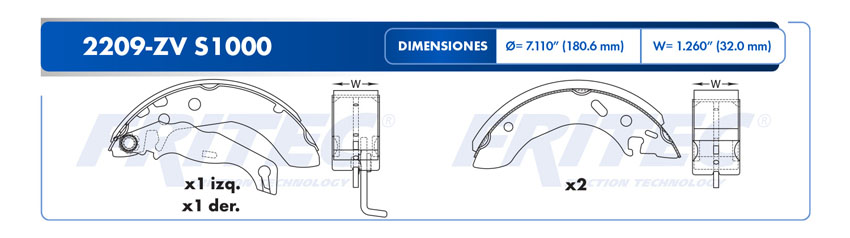 Zapata para freno de Tambor Fritec. Trasera Fritec OW-2209-ZV