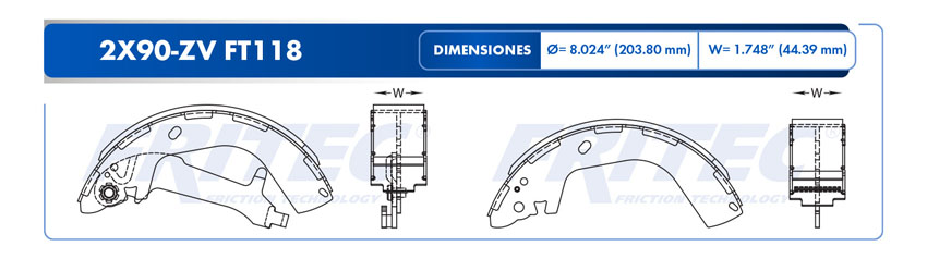 Zapata para freno de Tambor Fritec. Trasera Fritec OW-2X90-ZV