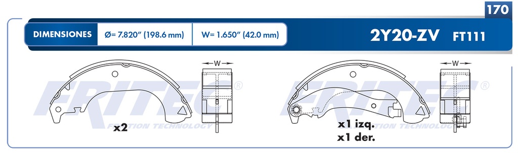 Zapata para freno de Tambor Fritec. Trasera Fritec OW-2Y20-ZV