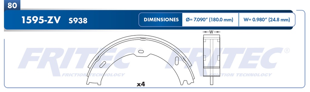 Zapata para freno de Tambor Fritec. Freno de estacionamiento Fritec OW-1595-ZV