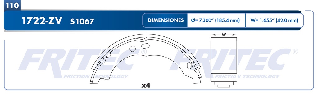 Zapata para freno de Tambor Fritec. Freno de estacionamiento Fritec OW-1722-ZV